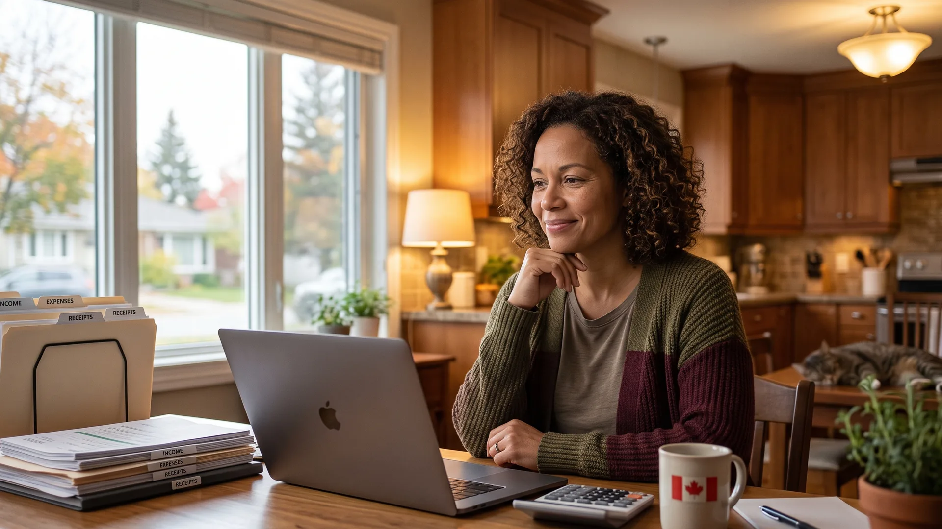 Self-employed Canadian homeowner resolving CRA tax debt at a home office