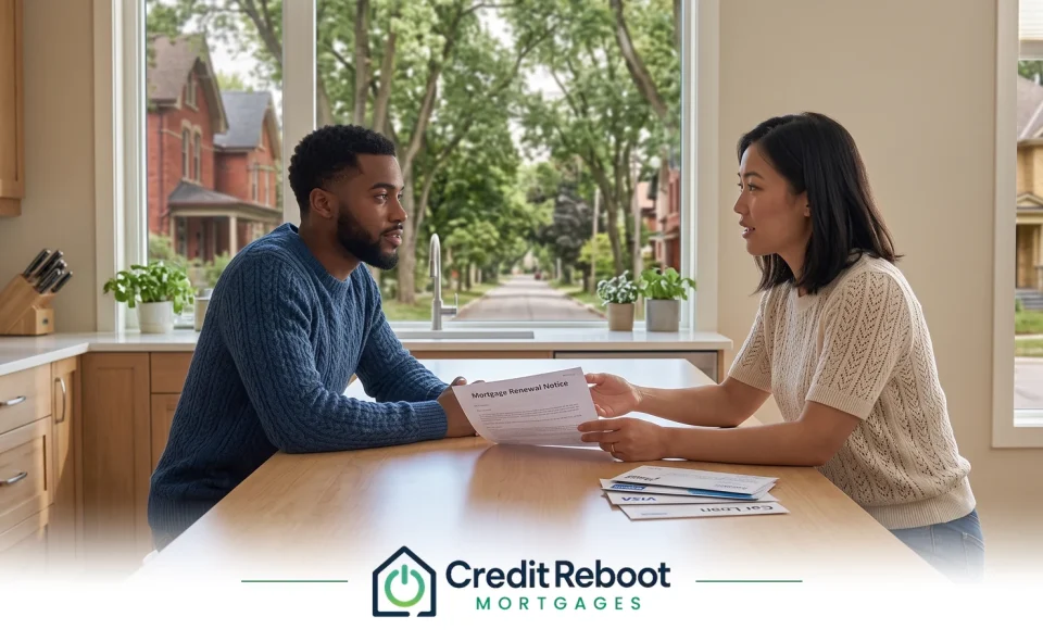 Ontario couple comparing a mortgage renewal notice against credit card statements