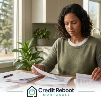 Ontario homeowner reviewing credit reports and collection notices at a kitchen table